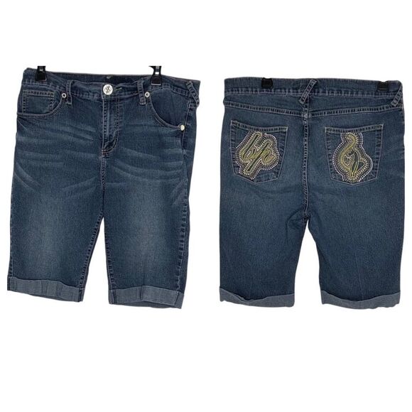 Baby Phat Bermuda Denim High Rise Embroidered Shorts Size 16 Style# FAB016HD